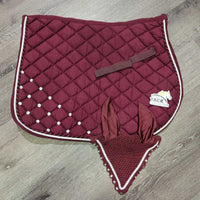 Quilt Jumper Pad, Bonnet, bling *gc, missing bling, mnr hair, dirt, threads, puckers, pills, curled edges, faded, cut els
