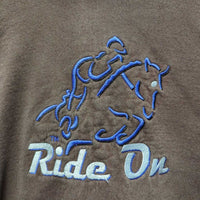 V.Thick Sweatshirt Hoodie "Ride On" *gc, faded, rubs, v.puckered embroidery, mnr frayed cuffs, No string
