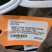 V.Thick Sweatshirt Hoodie "Ride On" *gc, faded, rubs, v.puckered embroidery, mnr frayed cuffs, No string
