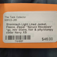 Light Lined Jacket, Fleece, Zipper "Spruce Meadows" *gc, mnr stains, hair & pilly/clumpy collar
