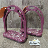 Pr Metal Wide Base Stirrup Irons *gc, clean, oxidized grips, rubs, scuffs, chipped paint, mnr residue
