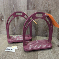Pr Metal Wide Base Stirrup Irons *gc, clean, oxidized grips, rubs, scuffs, chipped paint, mnr residue
