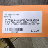 Pr Wide Base Metal Aussie Stirrup Irons **mnr mismatch *gc, older?, patina, residue, scuffs, rubs, oxidization
