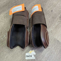 Pr Faux-Leather Open Front Boots, velcro *vgc, clean, mnr hair, dirt, threads, edge tears, rubs
