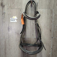 Rsd Padded Thick Dressage Bridle, Buckles, Bling *gc, older, clean & dirty, rubs, faded, CUT Flash, split?rsd piping
