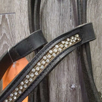 Rsd Padded Thick Dressage Bridle, Buckles, Bling *gc, older, clean & dirty, rubs, faded, CUT Flash, split?rsd piping
