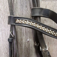 Rsd Padded Thick Dressage Bridle, Buckles, Bling *gc, older, clean & dirty, rubs, faded, CUT Flash, split?rsd piping
