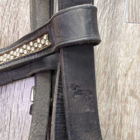 Rsd Padded Thick Dressage Bridle, Buckles, Bling *gc, older, clean & dirty, rubs, faded, CUT Flash, split?rsd piping
