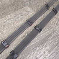 Cotton Web Reins, Finger Stoppers, Buckles *gc, dry, stiff, rubs, faded, loose threads
