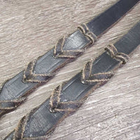 Braided Reins *fair, dry, stiff, v.scraped & faded, broken keeper, clean & residue
