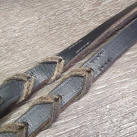 Braided Reins *fair, dry, stiff, v.scraped & faded, broken keeper, clean & residue
