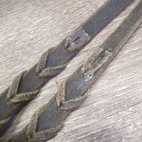 Braided Reins *fair, dry, stiff, v.scraped & faded, broken keeper, clean & residue
