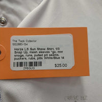 LS Sun Show Shirt, 1/3 Snap Up, mesh sleeves *gc, mnr snags, runs, pulled pit seams, puckers, rubs, pills
