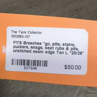 Breeches *gc, pills, stains, puckers, snags, seat rubs & pills, unstiched seam edge
