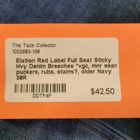 Full Seat Sticky Hvy Denim Breeches *vgc, mnr seam puckers, rubs, stains?, older
