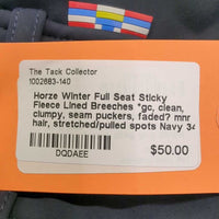 Winter Full Seat Sticky Fleece Lined Breeches *gc, clean, clumpy, seam puckers, faded? mnr hair, stretched/pulled spots
