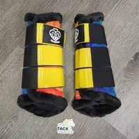 Pr Fleece Lined Closed Front Boots *like new, v.mnr paint, cracking logo
