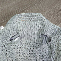 Crochet Fly Veil Ear Bonnet, 2x piping, bling *like new, puckered
