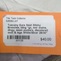 Euro Seat Sticky Breeches, bling *gc, mnr stains, dingy, seam puckers, discolored seat & legs
