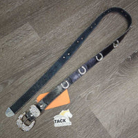 Leather Belt, Horseshoe Blling, Bling Belt Buckles *xc/gc, clean, rubs, mnr creases & missing bling
