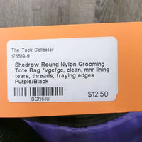 Round Nylon Grooming Tote Bag *vgc/gc, clean, mnr lining tears, threads, fraying edges

