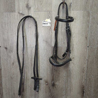 Rsd Bridle, Buckles, Cotton Web Notch Reins *vgc, clean, mnr creases, residue, dents & edge rubs, tight keeper
