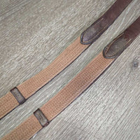 Wide Thick Soft Cotton Web Reins, Finger Stoppers *vgc/gc, mnr dirt, faded & stained edges, dry & cracking
