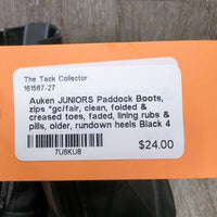 JUNIORS Paddock Boots, zips *gc/fair, clean, folded & creased toes, faded, lining rubs & pills, older, rundown heels
