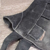 Hvy Suede Half Chaps, Velcro Sides *gc, hairy velcro, dirt, rubs, stains, hair, older
