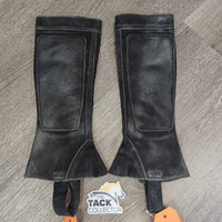Hvy Suede Half Chaps, Velcro Sides *gc, hairy velcro, dirt, rubs, stains, hair, older

