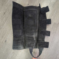 Hvy Suede Half Chaps, Velcro Sides *gc, hairy velcro, dirt, rubs, stains, hair, older
