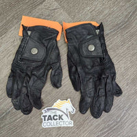 Leather & Sued Riding Gloves *gc/fair, right thumb hole, mnr curled edges, rubs, stains

