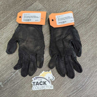 Leather & Sued Riding Gloves *gc/fair, right thumb hole, mnr curled edges, rubs, stains
