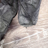 Leather & Sued Riding Gloves *gc/fair, right thumb hole, mnr curled edges, rubs, stains
