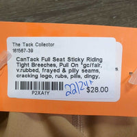 Full Seat Sticky Riding Tight Breeches, Pull On *gc/fair, v.rubbed, frayed & pilly seams, cracking logo, rubs, pills, dingy, discolored seat & legs
