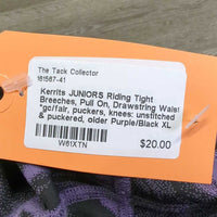 JUNIORS Riding Tight Breeches, Pull On, Drawstring Waist *gc/fair, puckers, knees: sm holes,unstitched & puckered, older
