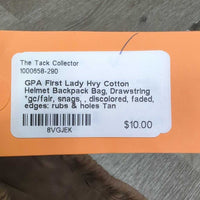 Hvy Cotton Helmet Backpack Bag, Drawstring *gc/fair, snags, discolored, faded, edges: rubs & holes
