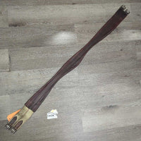 Narrow Shaped Soft Leather Girth, 1x els *gc, clean, vintage, stains, cuts, puckered els, mnr rust
