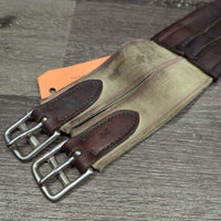 Narrow Shaped Soft Leather Girth, 1x els *gc, clean, vintage, stains, cuts, puckered els, mnr rust
