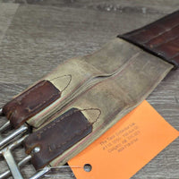 Narrow Shaped Soft Leather Girth, 1x els *gc, clean, vintage, stains, cuts, puckered els, mnr rust
