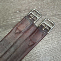 Narrow Shaped Soft Leather Girth, 1x els *gc, clean, vintage, stains, cuts, puckered els, mnr rust
