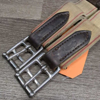 Narrow Padded Leather Girth, 1x els, roller buckles *vgc, older, clean, puckered els, stains, marker, mnr cuts, scuffs mnr dirt, hair
