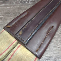 Narrow Padded Leather Girth, 1x els, roller buckles *vgc, older, clean, puckered els, stains, marker, mnr cuts, scuffs mnr dirt, hair
