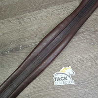 Narrow Padded Leather Girth, 1x els, roller buckles *vgc, older, clean, puckered els, stains, marker, mnr cuts, scuffs mnr dirt, hair
