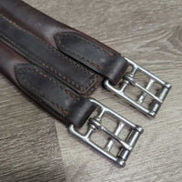 Narrow Padded Leather Girth, 1x els, roller buckles *vgc, older, clean, puckered els, stains, marker, mnr cuts, scuffs mnr dirt, hair
