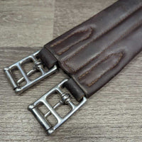 Narrow Padded Leather Girth, 1x els, roller buckles *vgc, older, clean, puckered els, stains, marker, mnr cuts, scuffs mnr dirt, hair
