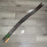 Narrow Padded Leather Girth, 1x els, roller buckles *gc, older, clean, rubs warped, discolour, creases, mnr threads, hair
