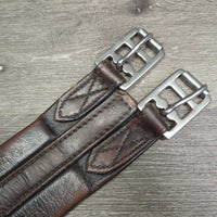Narrow Padded Leather Girth, 1x els, roller buckles *gc, older, clean, rubs warped, discolour, creases, mnr threads, hair
