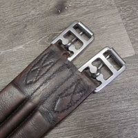 Narrow Padded Leather Girth, 1x els, roller buckles *gc, older, clean, rubs warped, discolour, creases, mnr threads, hair
