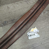Narrow Padded Leather Girth, 1x els, roller buckles *gc, older, clean, rubs warped, discolour, creases, mnr threads, hair
